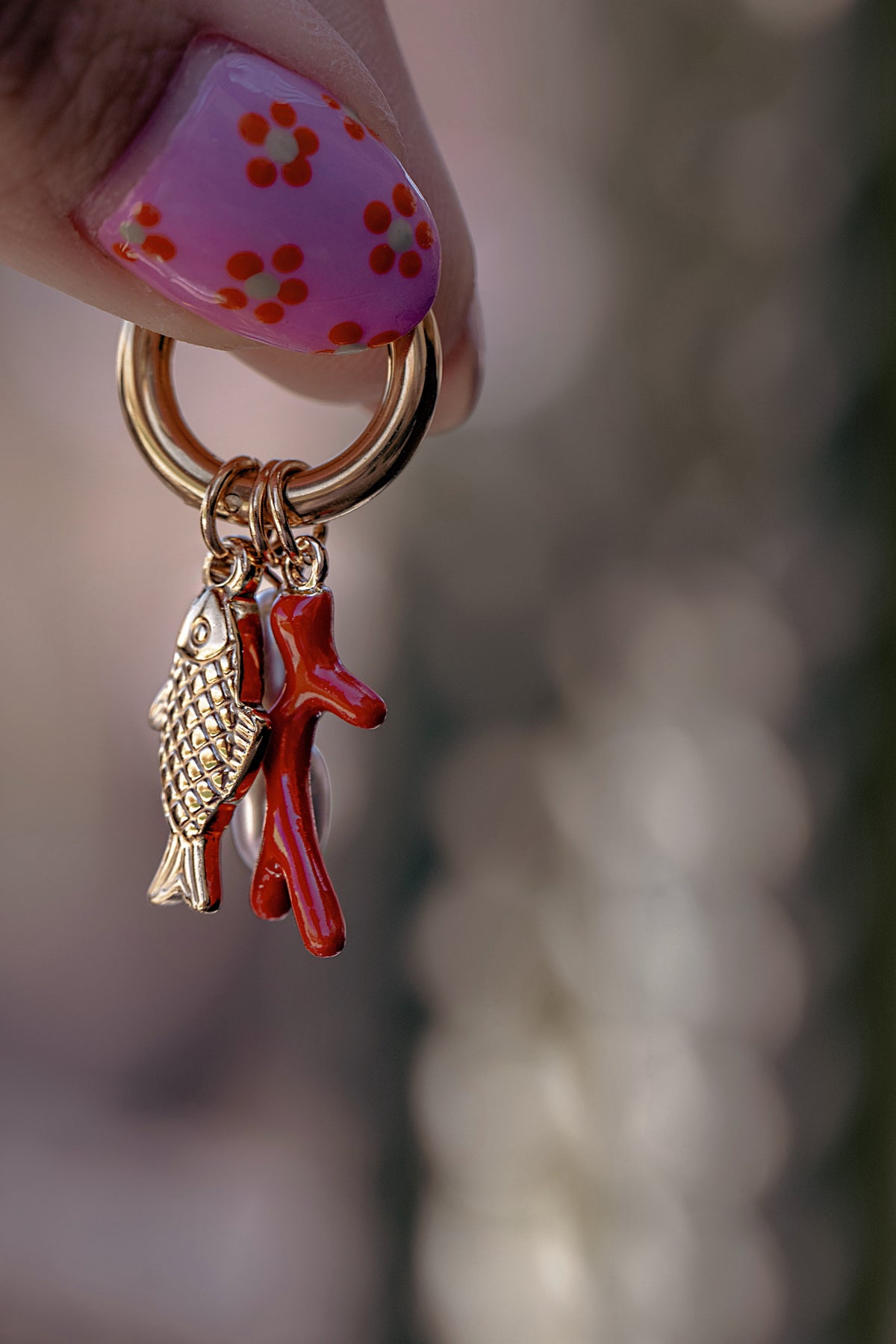 Red Coral Charm Earrings