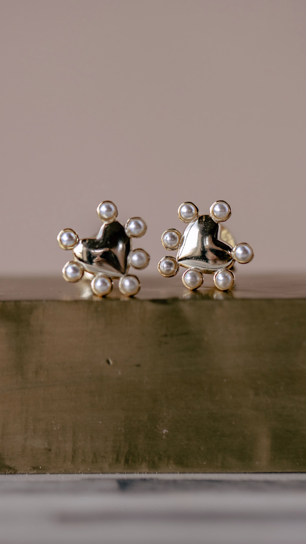 Dotted Pearl Heart Studs