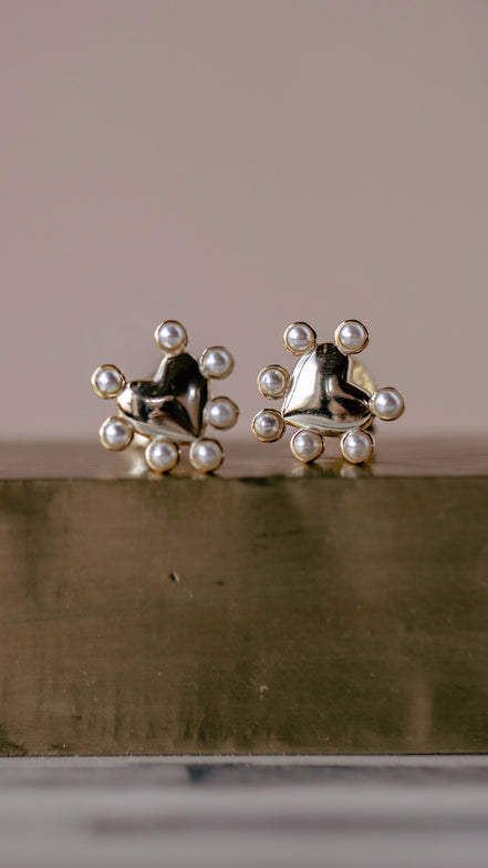 Dotted Pearl Heart Studs