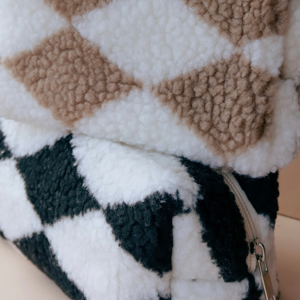 Checkered Sherpa Makeup Bag