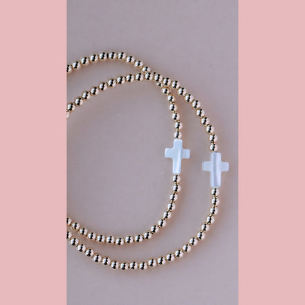 Mother of Pearl Sideway Cross Bracelet