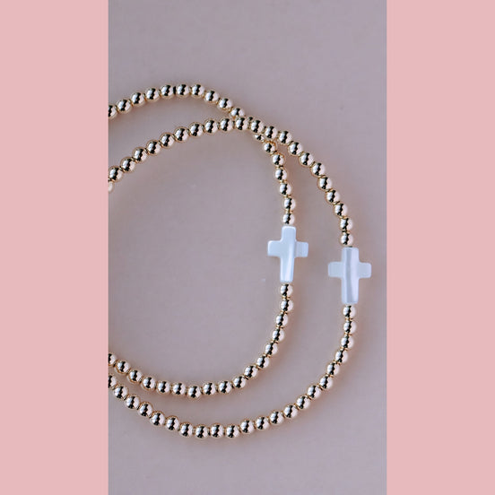 Mother of Pearl Sideway Cross Bracelet