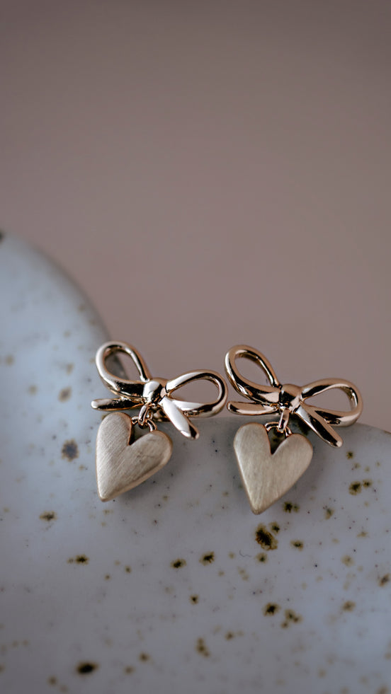 Bow and Heart Dangle Earrings - The Neon Cactus Studio