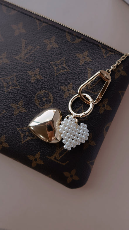 Double Puffy Heart Bag Charm Keychain