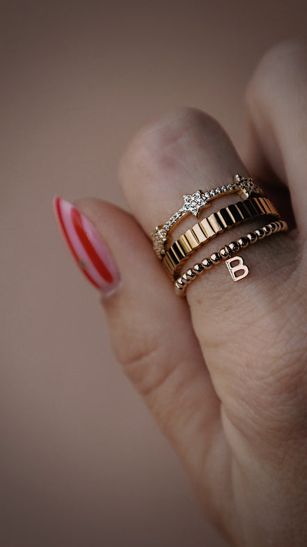 Beaded Solid Gold Initial Ring