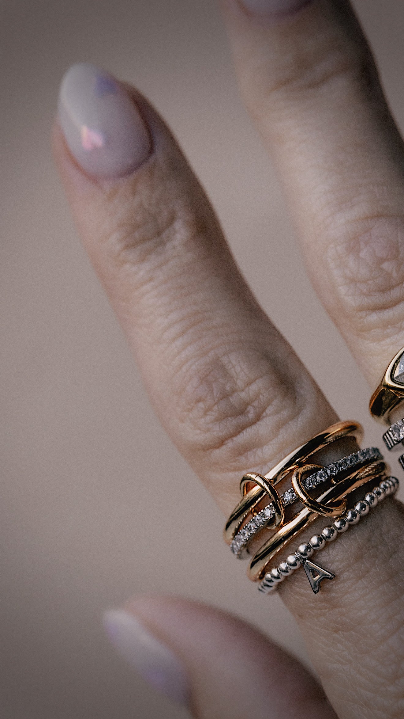Beaded Sterling Silver Initial Ring