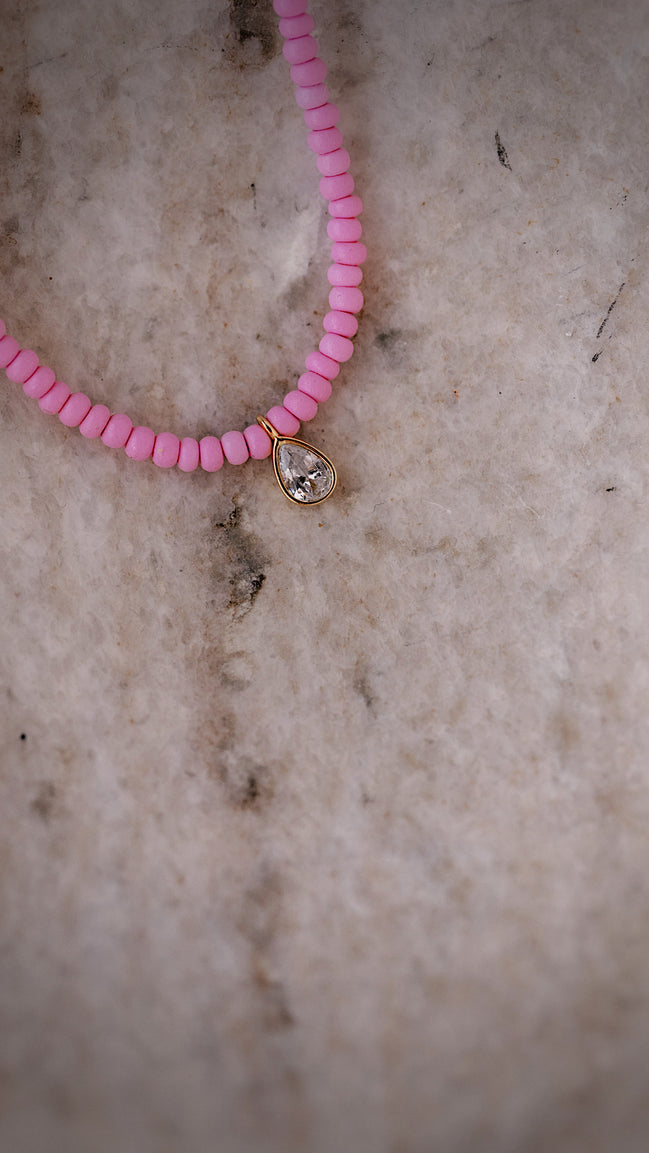 Pink Pear Beaded Necklace