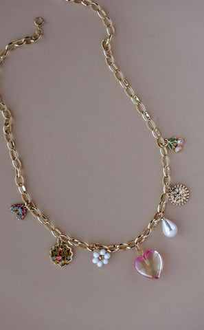 Limited Edition Charm Necklace - Pink Crystal Heart