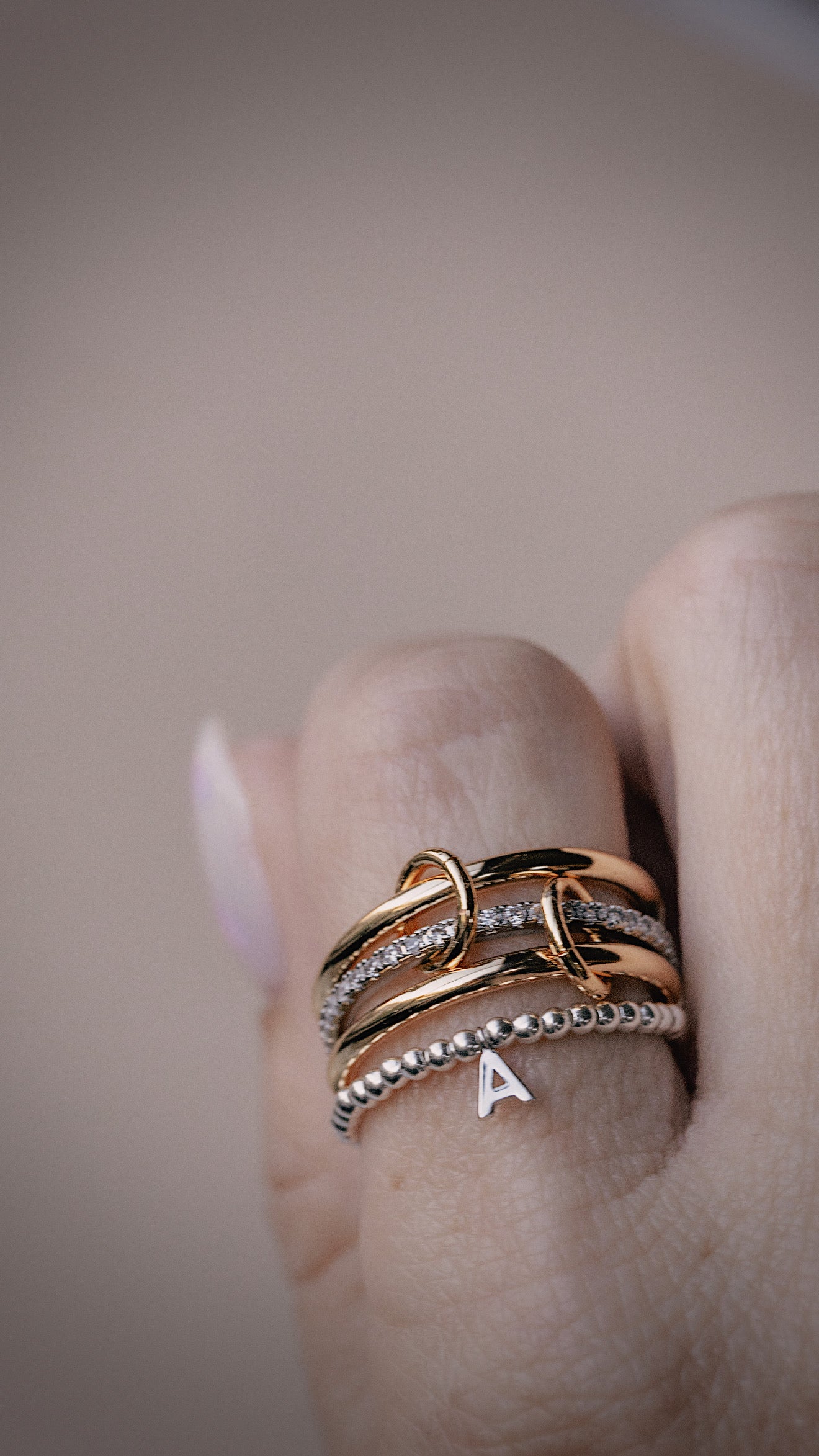 Beaded Sterling Silver Initial Ring