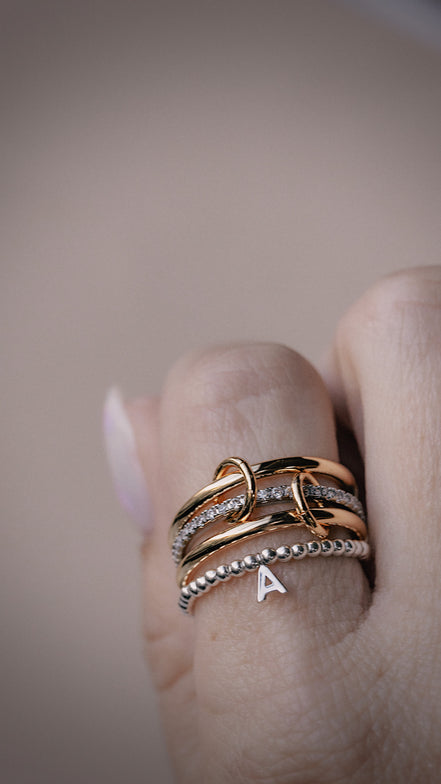 Beaded Sterling Silver Initial Ring