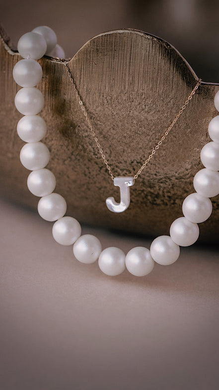 Solid Gold Mother of Pearl Initial Necklace