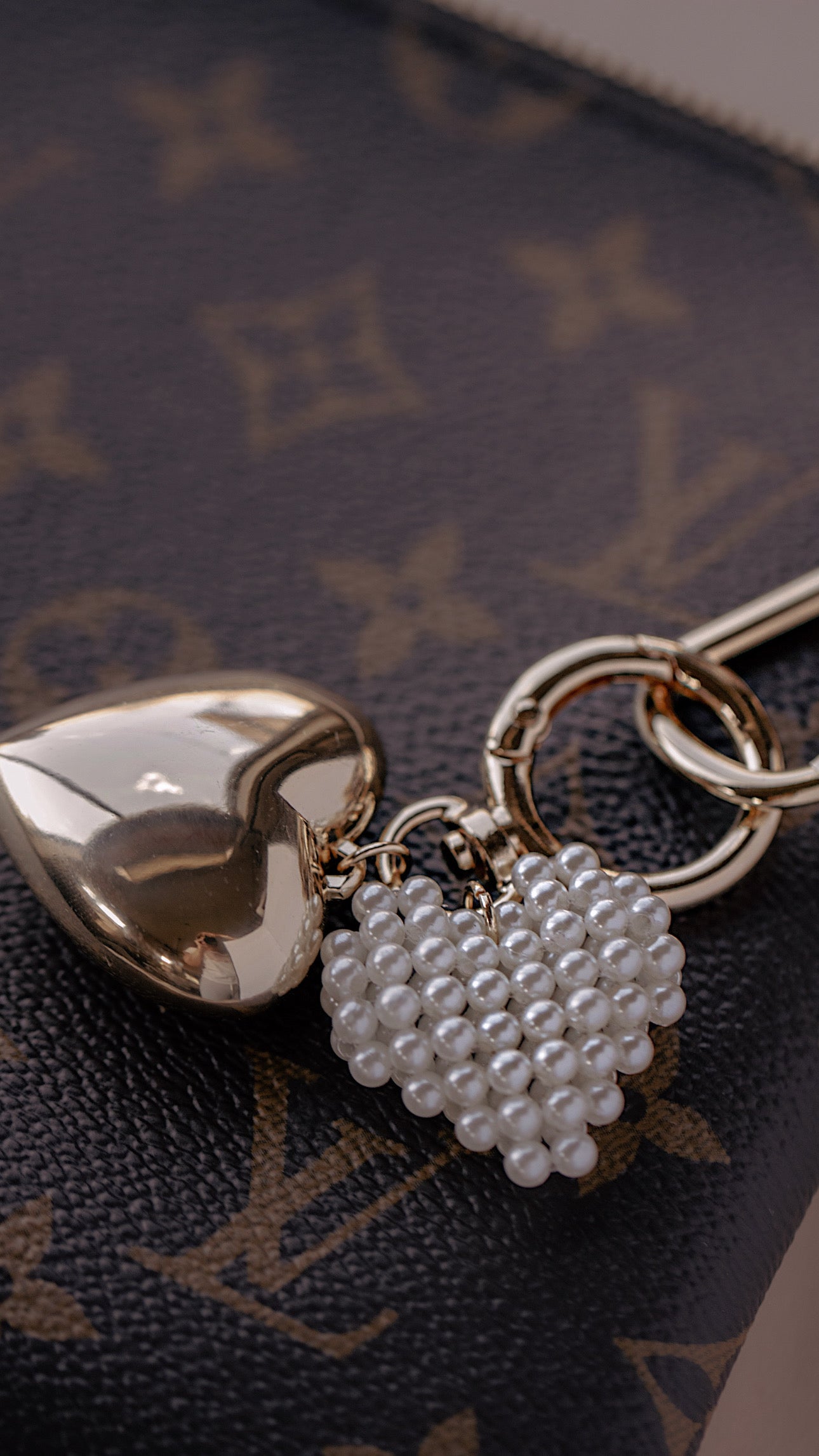 Double Puffy Heart Bag Charm Keychain