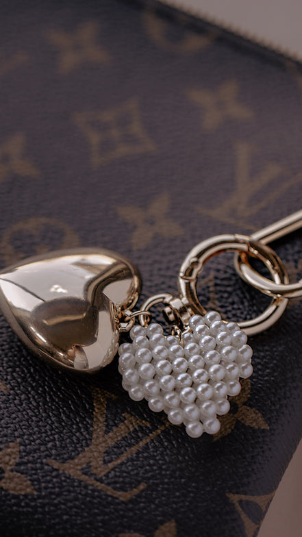 Double Puffy Heart Bag Charm Keychain