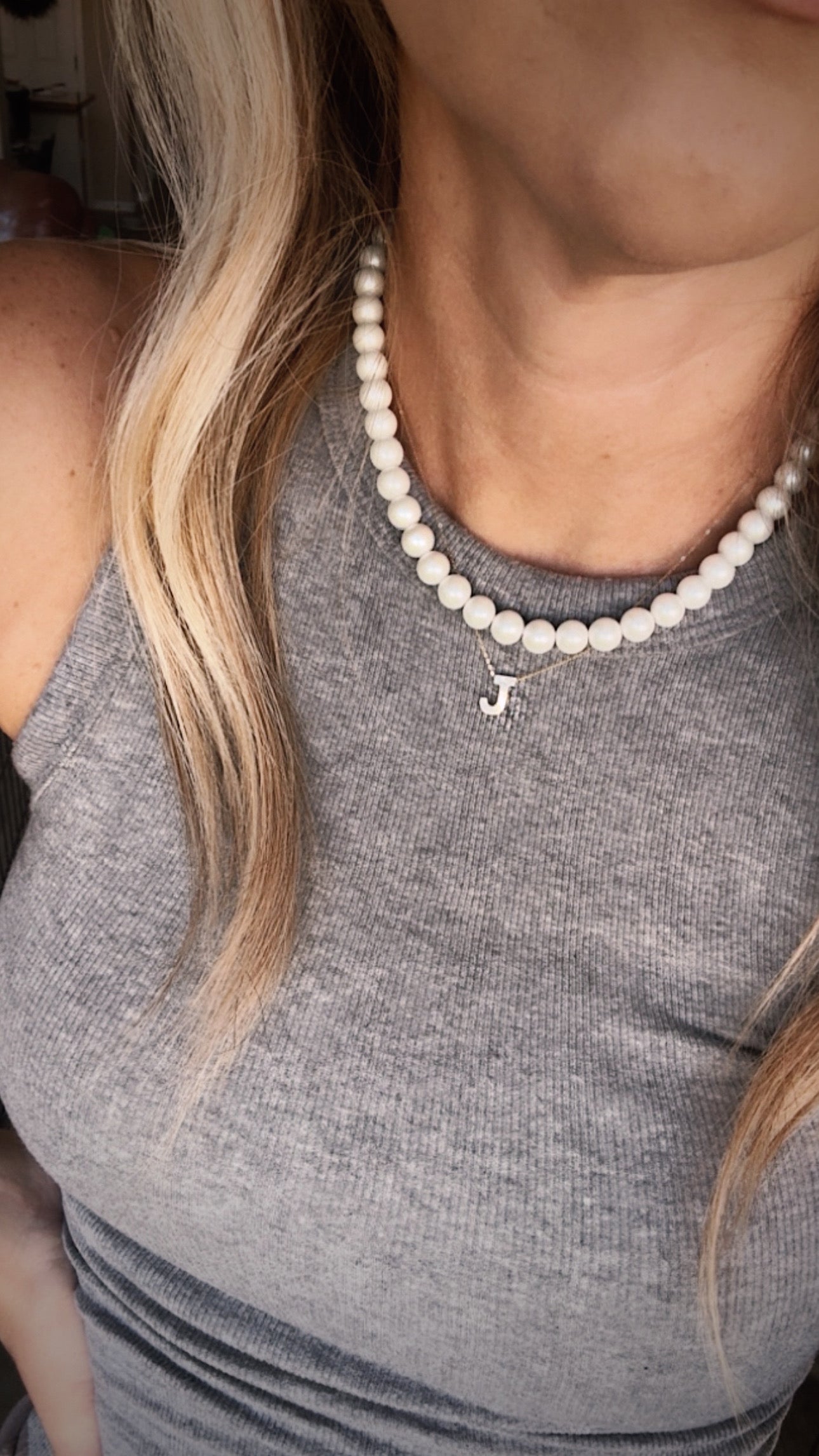 Solid Gold Mother of Pearl Initial Necklace