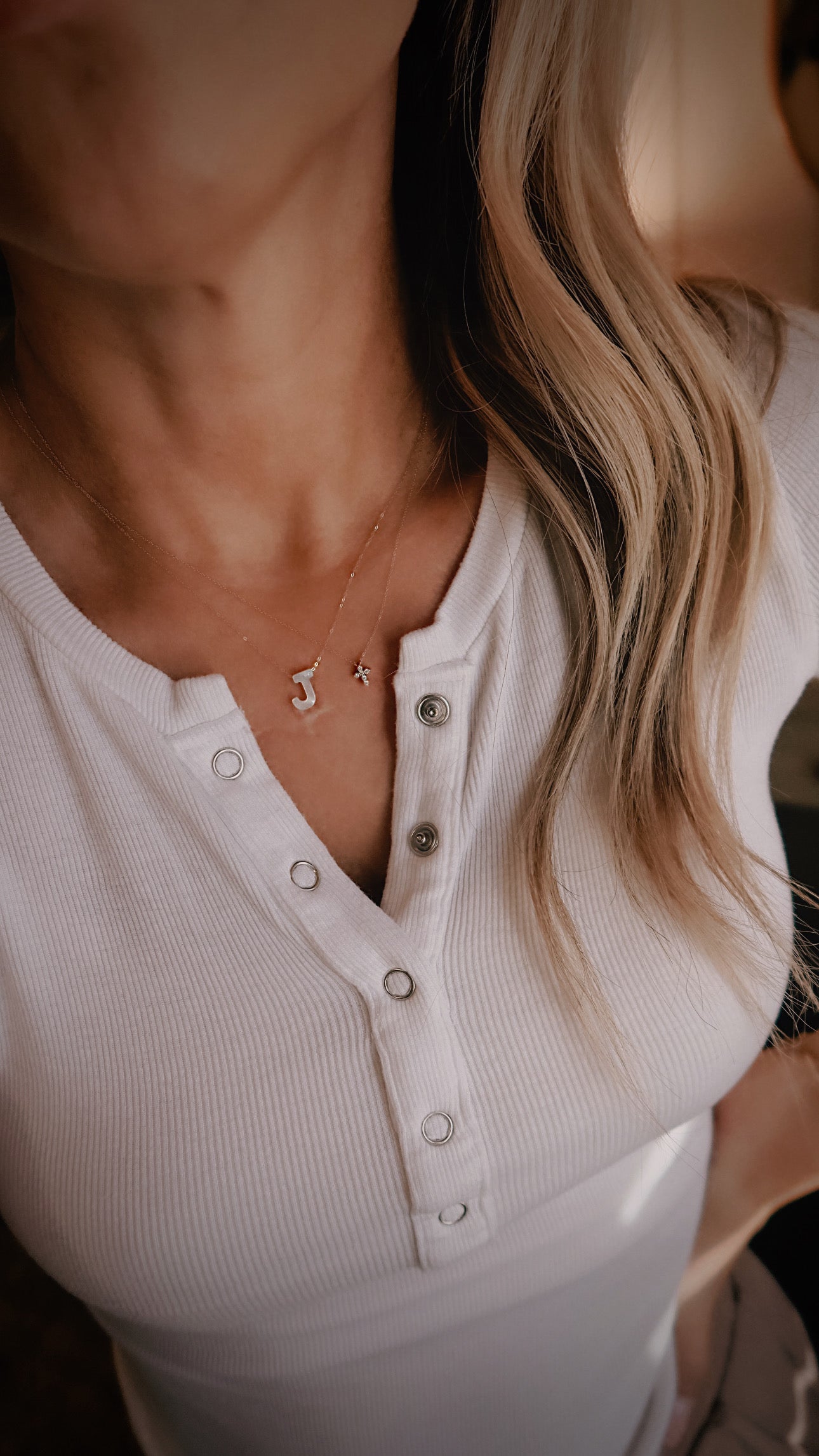 Solid Gold Mother of Pearl Initial Necklace