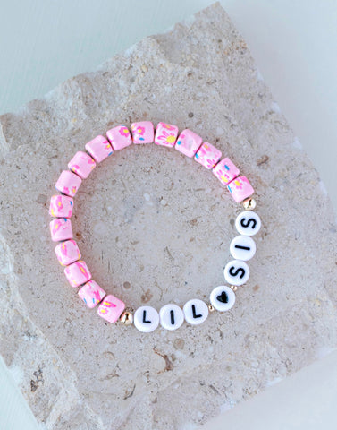Pink Clay Bead Name Bracelet
