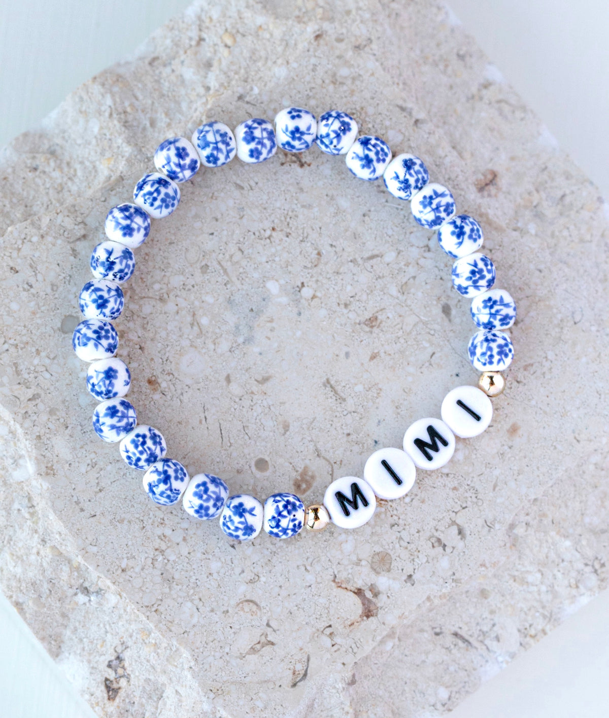 Blue Floral Name Bracelet