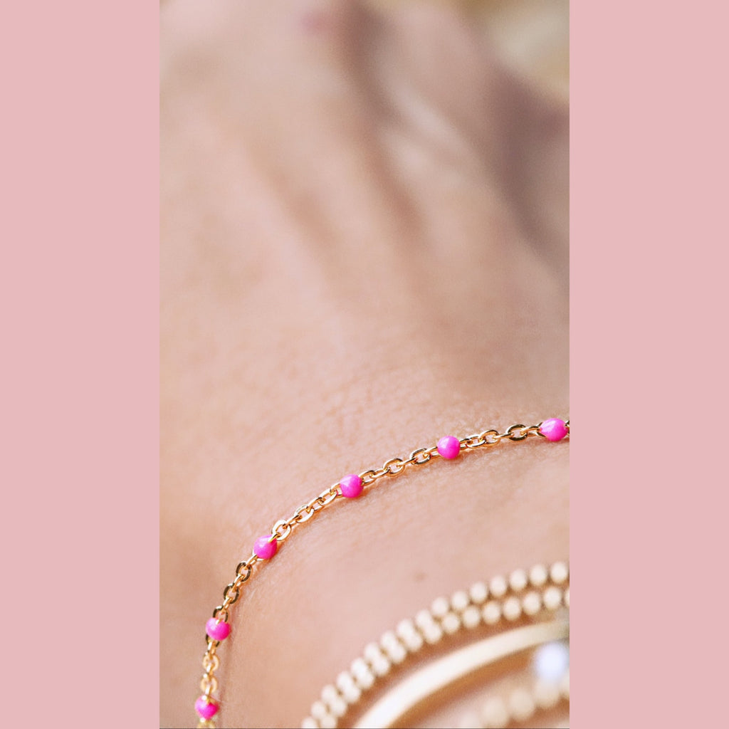 Pink Enamel Chain Bracelet