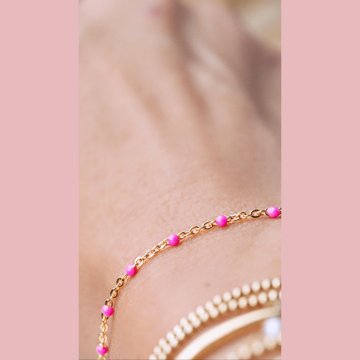 Pink Enamel Chain Bracelet