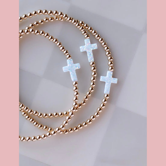 Opal Sideway Cross Bracelet - The Neon Cactus Studio