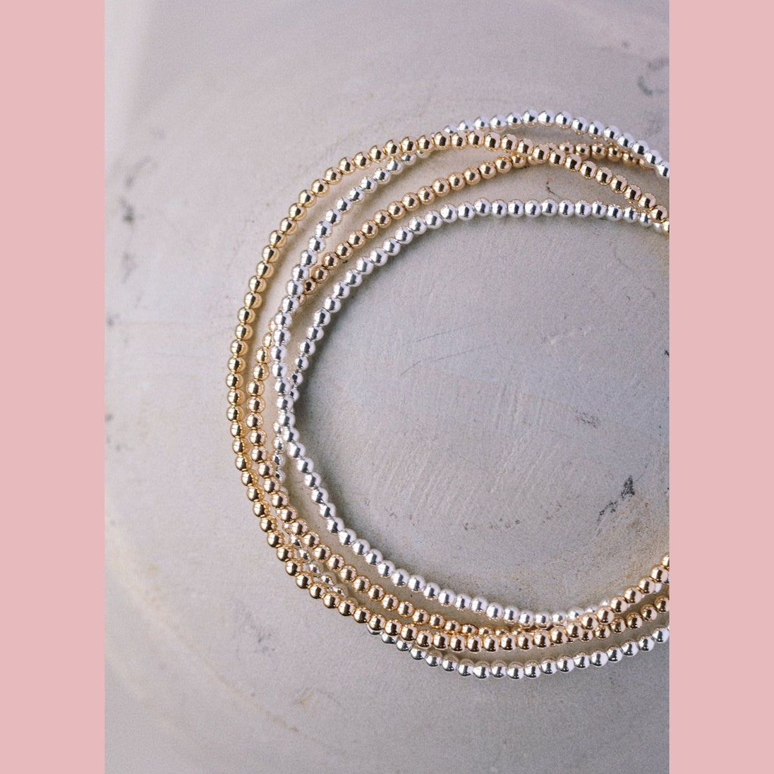 2mm Mixed Metal Stack of 4 Beaded Bracelets - The Neon Cactus Studio